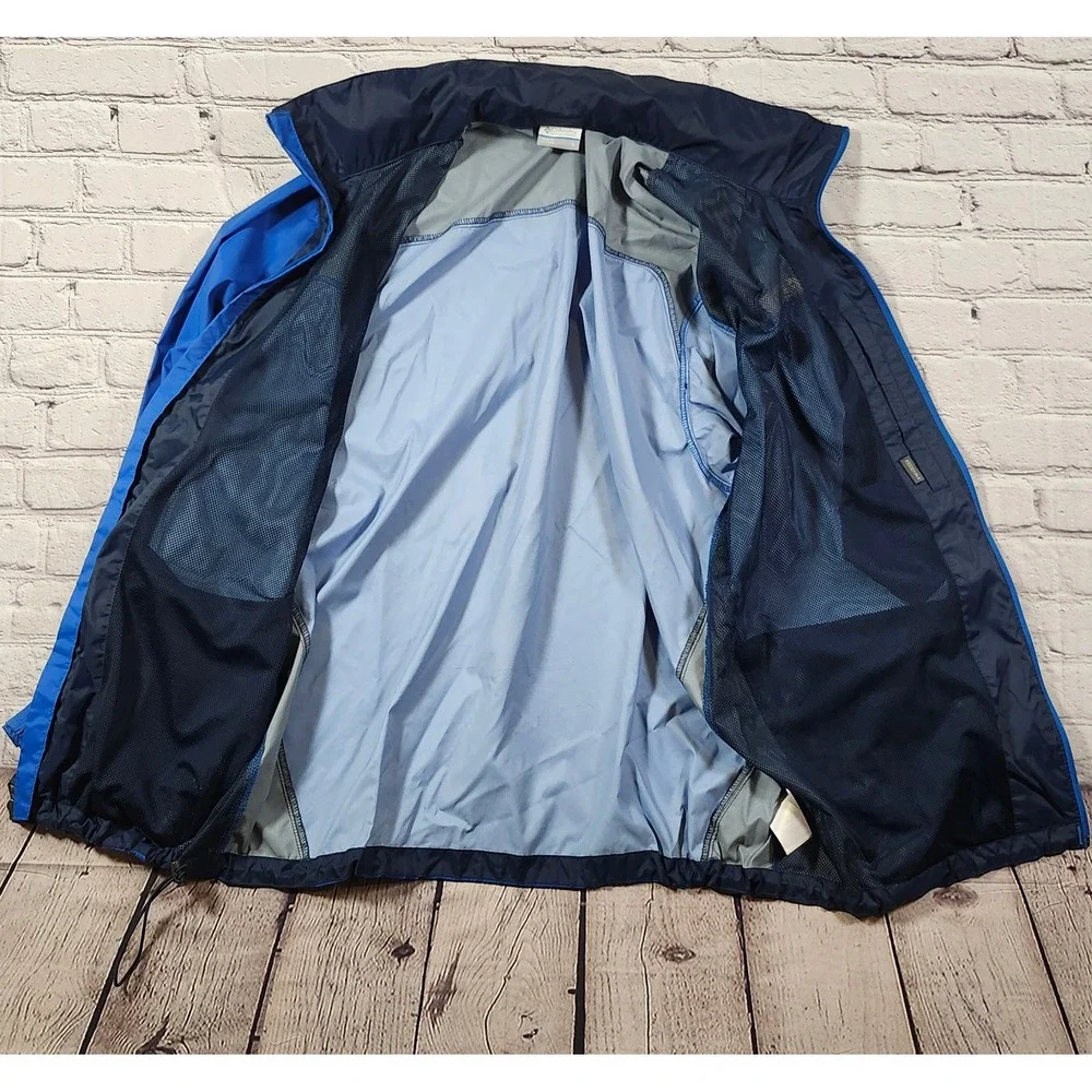 Columbia Mens Blue Packable Hood Windbreaker Jacket Large Full Zip Mesh Lined